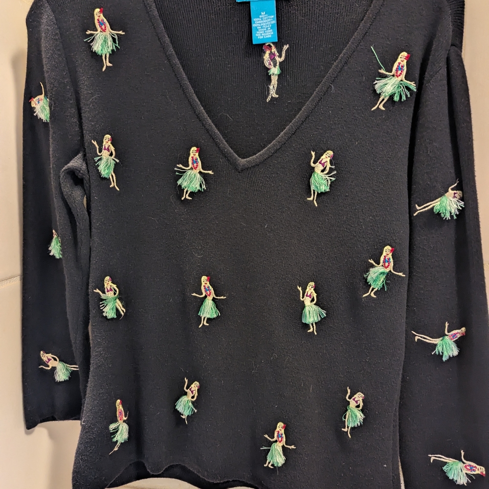 Alexandra Bartlett Black Sweater with Colorful Embroidery